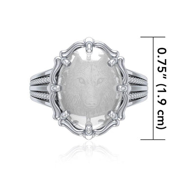 Wolf Sterling Silver Ring with Natural Clear Quartz TRI1725 - Jewelry